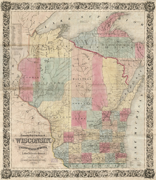 Coltons township map of the State of Wisconsin 1851