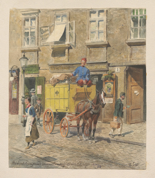 Postpaketwagen mit Dragoner vom Wr Regiment Nr 3 als Kutscher 1914 1915