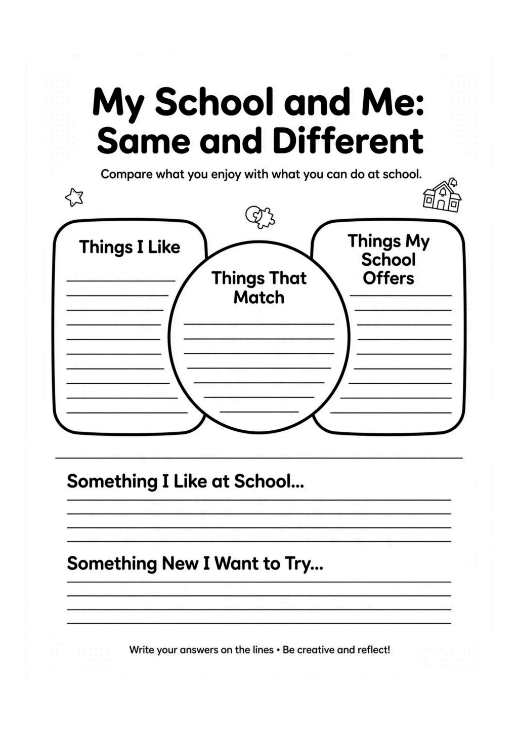 My School and Me: Same and Different Worksheet