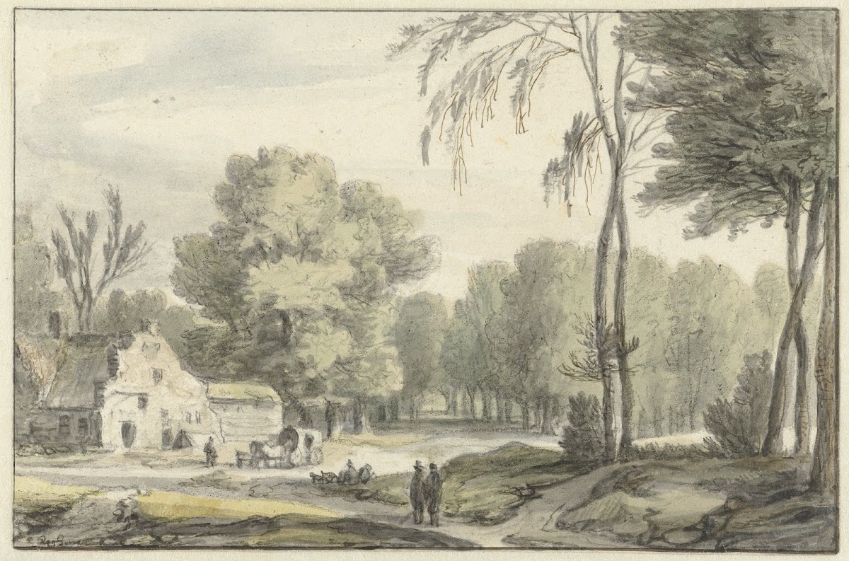 Landschap met een reiswagen voor een boerderij 1637   1692