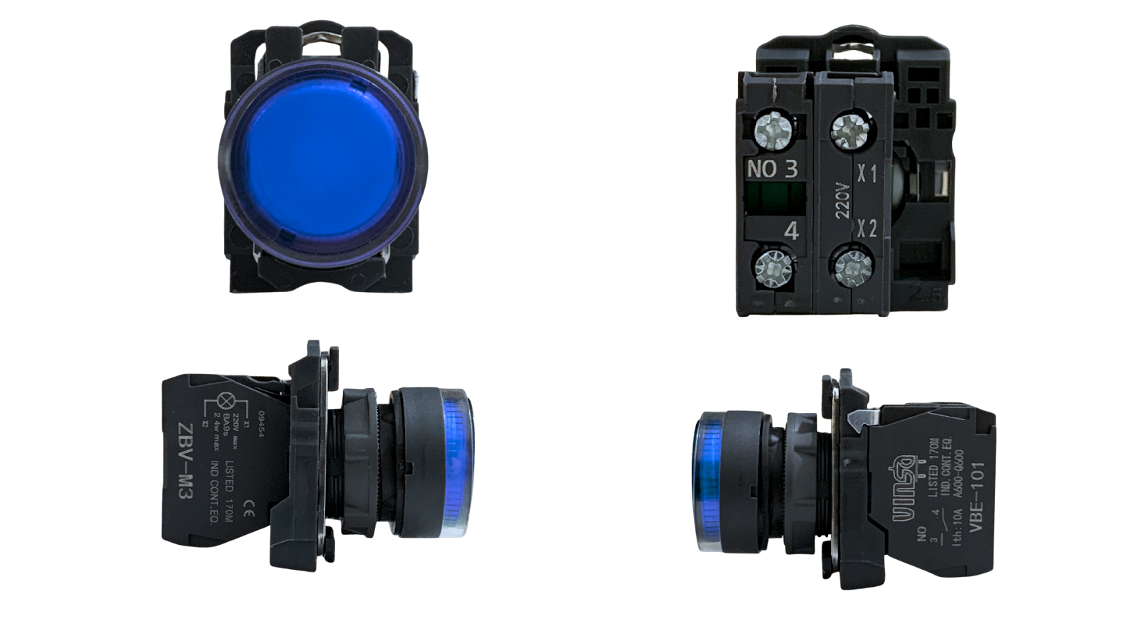 Illuminated Push Button 220VAC Protected LEDs Blue 1N/O