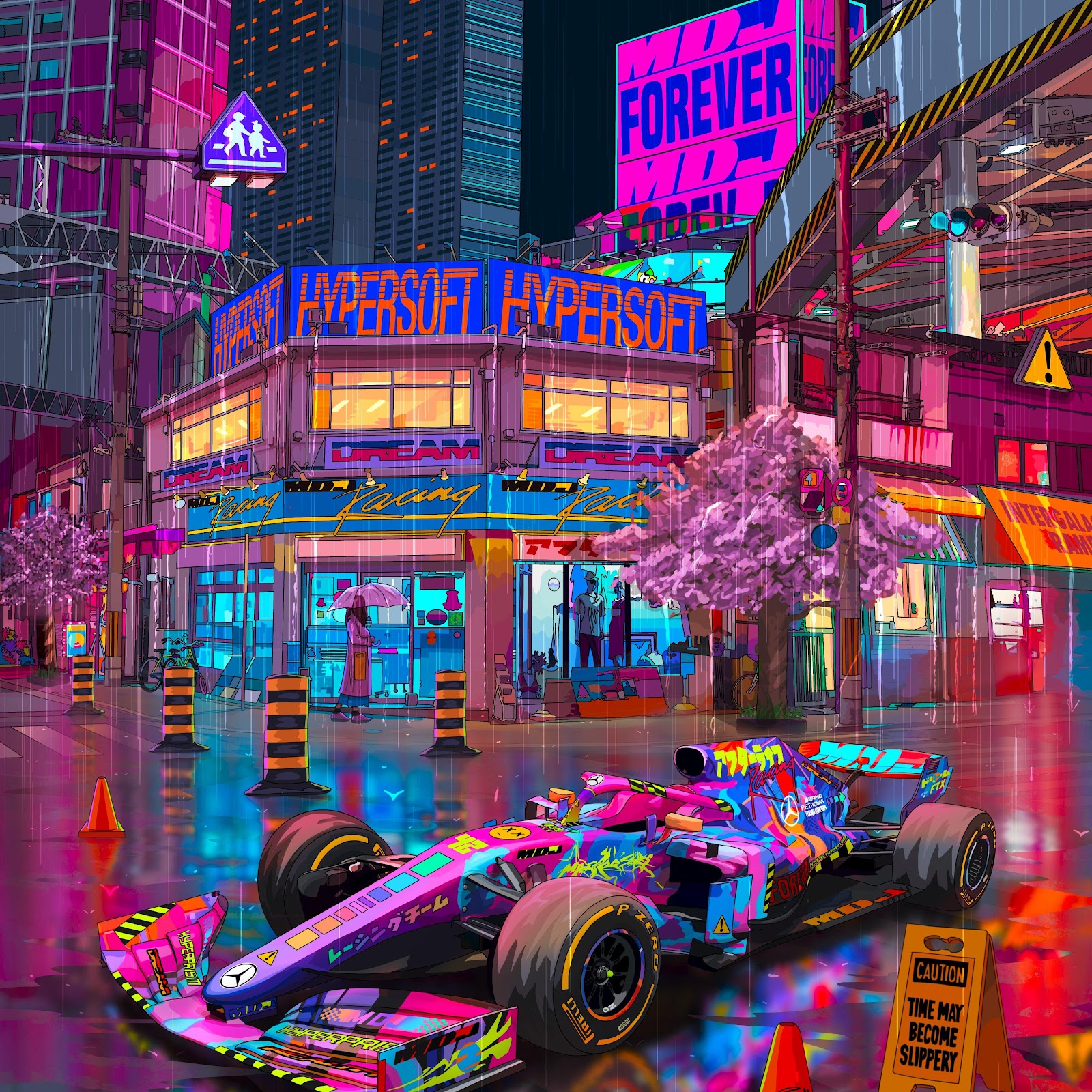 Download Cyberpunk, Formula One, Racing, Neon City 4K iPhone