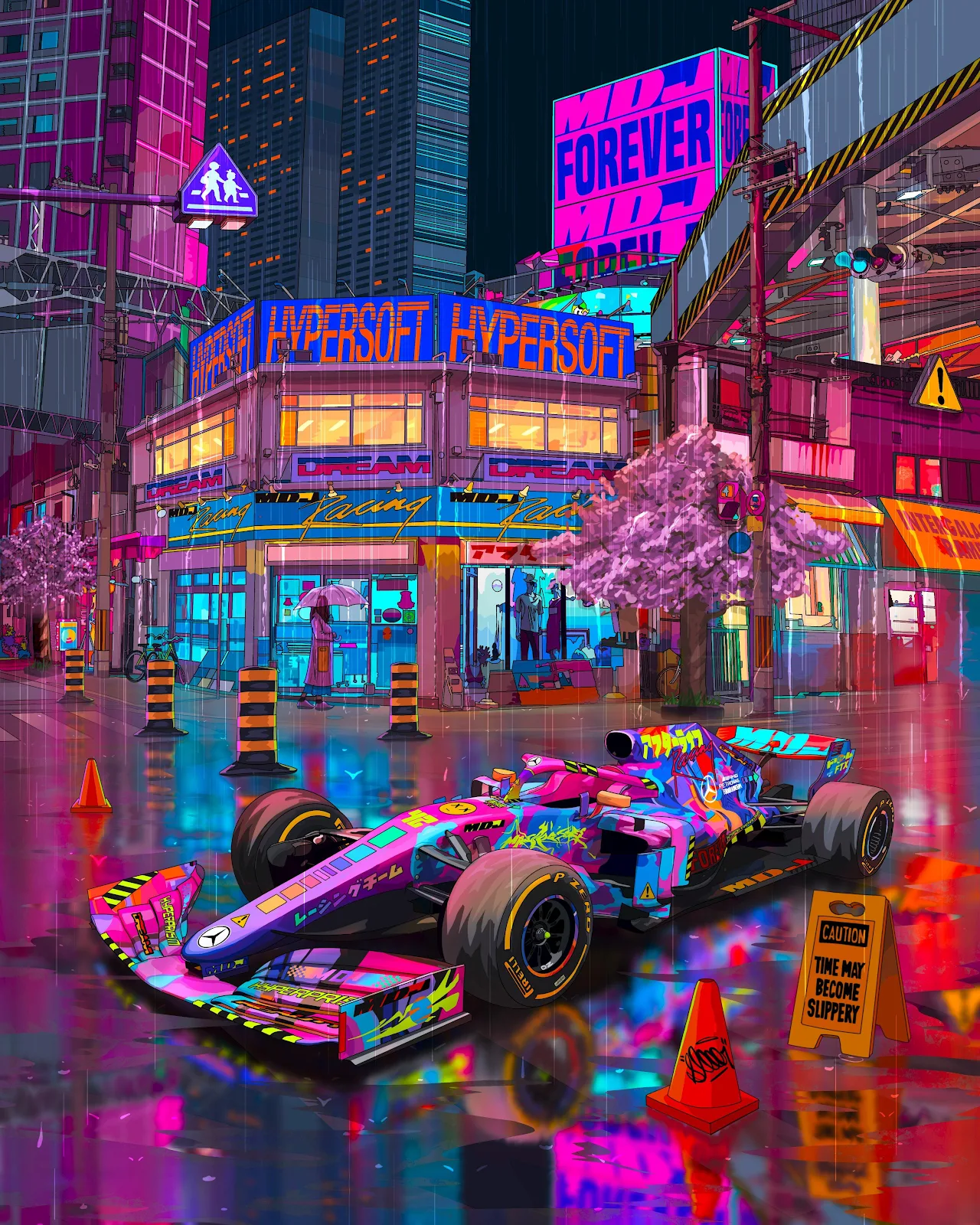 Cyberpunk, Formula One, Racing, Neon City 4K iPhone Wallpaper Background (3277x4096)