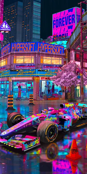 Cyberpunk, Formula One, Racing, Neon City 4K iPhone Wallpaper Background