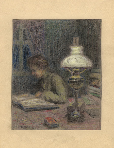 Reading the Magazine Niva in the Evening 1904