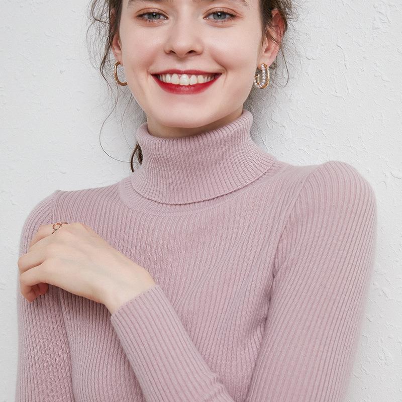 Women's turtleneck sweater, knitted, slim fit