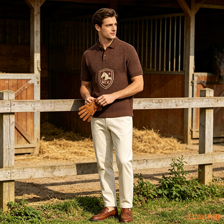 AOP MEG Waffle Raglan Sleeve Button Polo