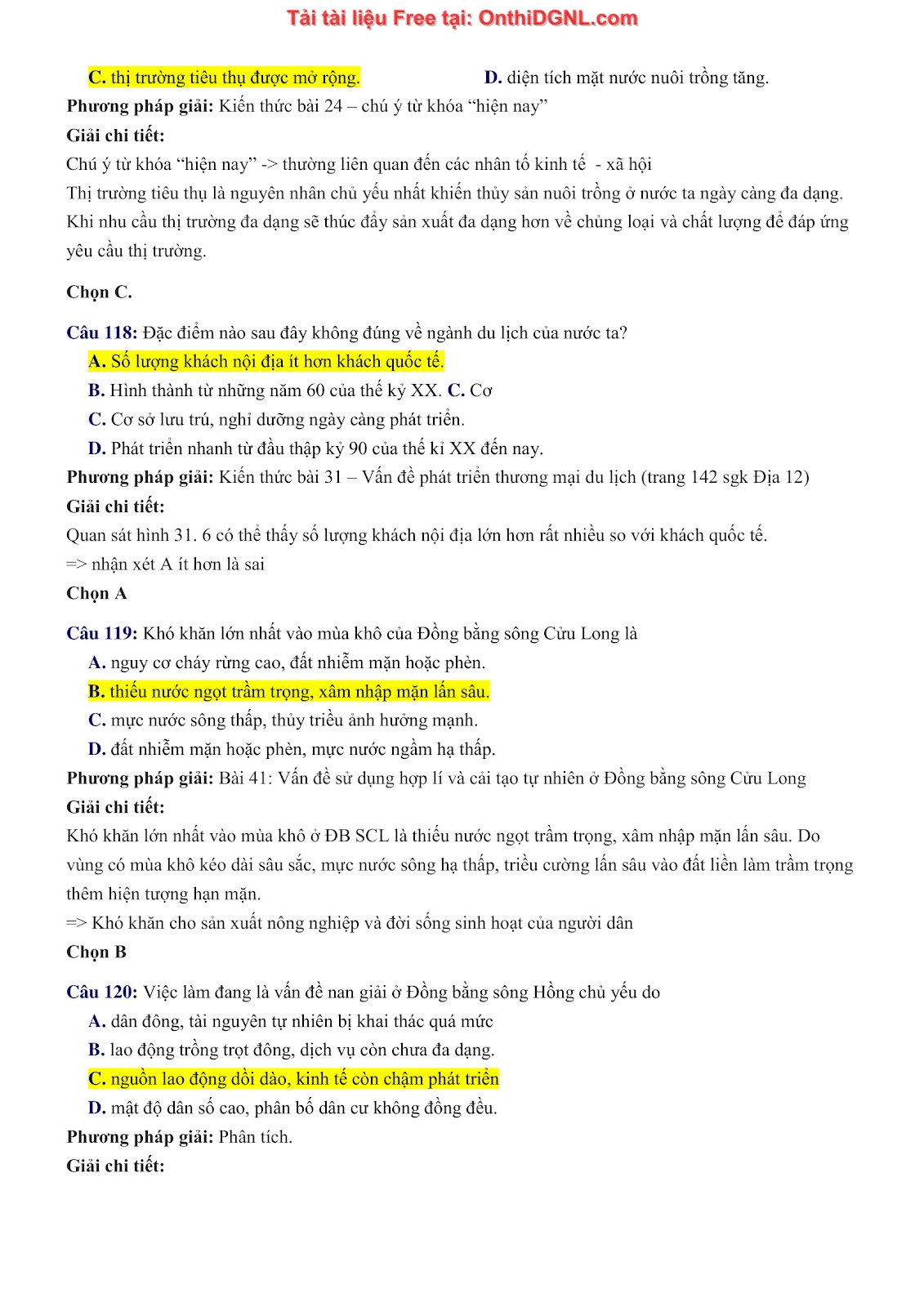150bài tập môn Địa Lý - Ôn thi ĐGNL ĐHQG TP hà nội Phần 4