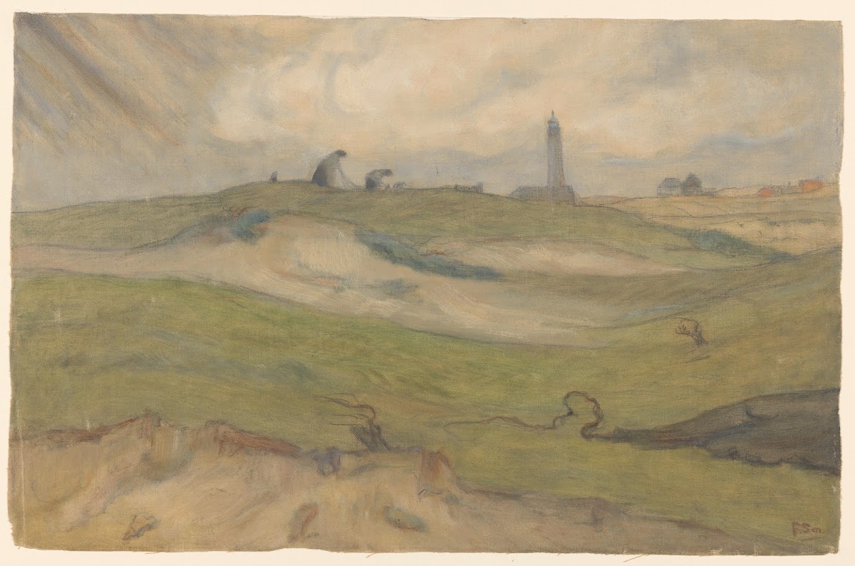 Duinlandschap met vuurtoren en nettenboeters 1872   1944