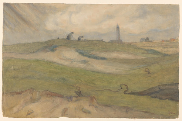 Duinlandschap met vuurtoren en nettenboeters 1872   1944