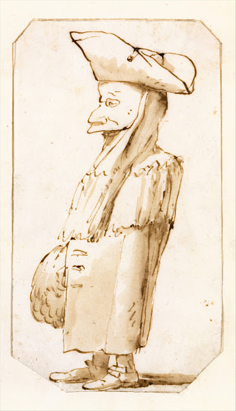 Caricature of a Man in a Mask and a Tricorne Standing in Profile to the Left 176
