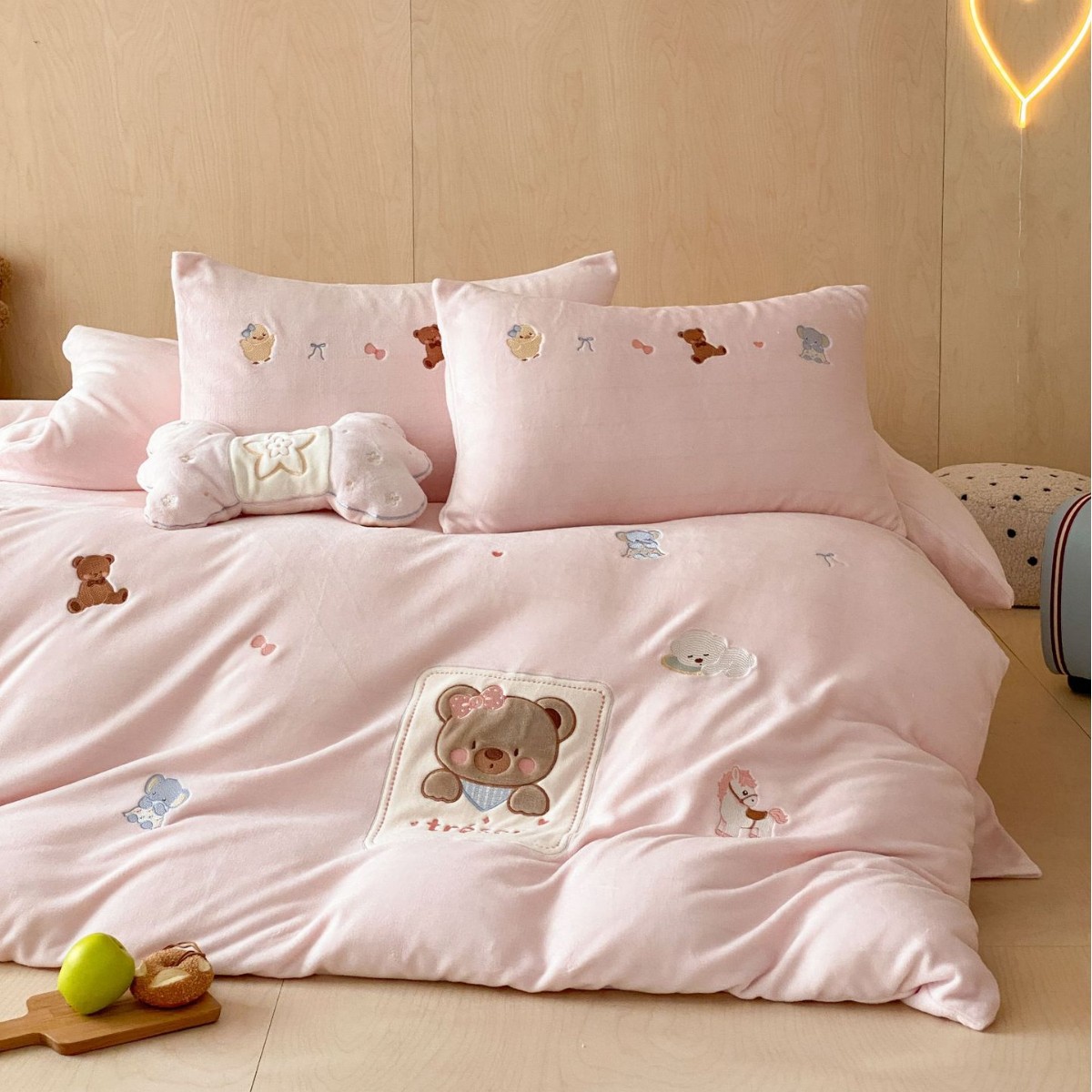 Milchfaser-Fleece Bettwäsche-Set, Cartoon-Design, antistatisch