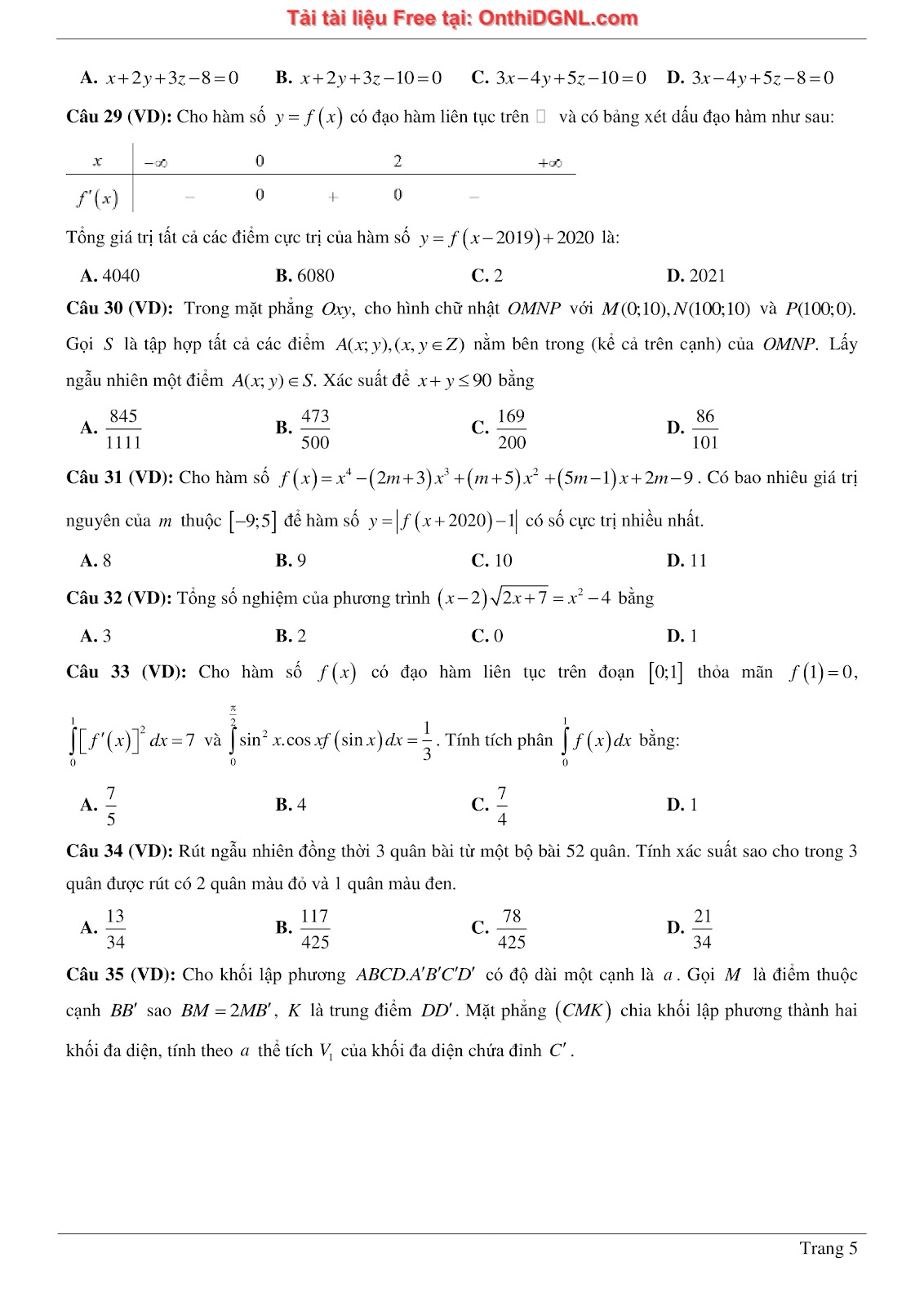 1300 bài tập môn Toán - Ôn thi ĐGNL ĐHQG Hà Nội Phần 8