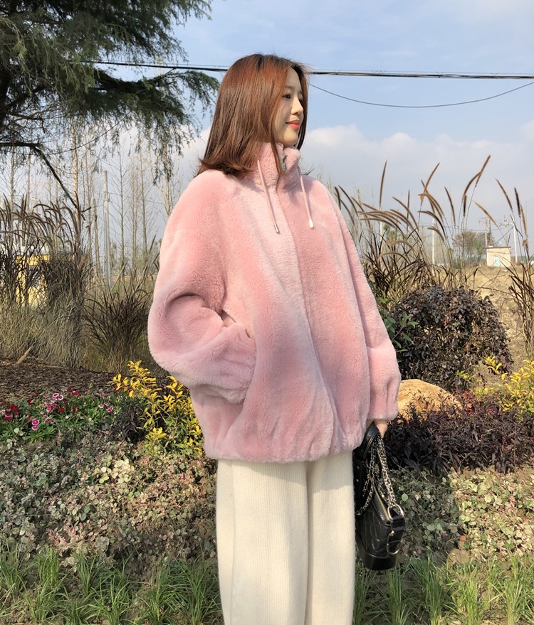 Women's coat, mid-length, stand-up collar, loose