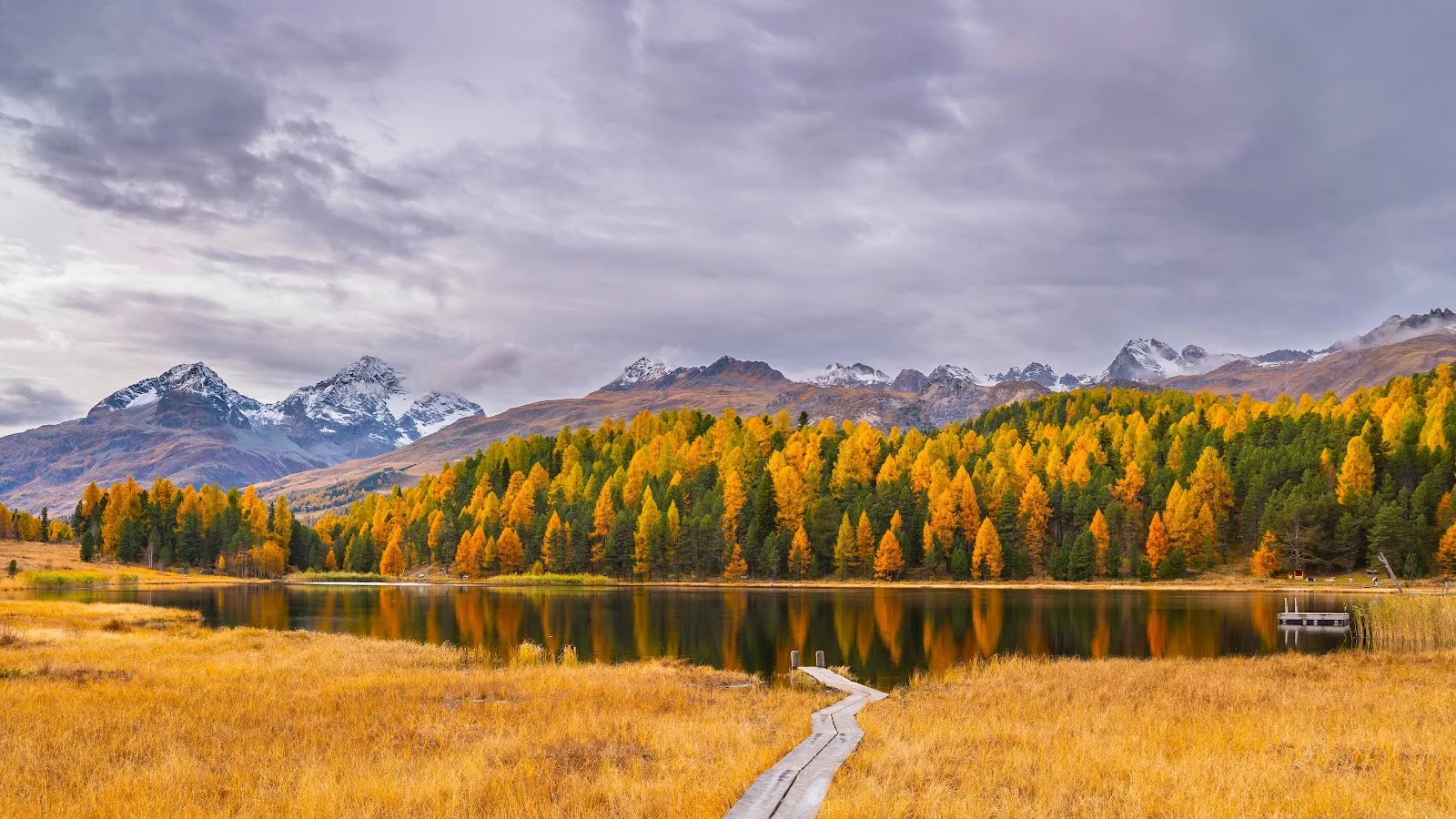 Autumn Forest Lake and Mountains - Landscape Photography 5K Wallpaper (5120x2880)