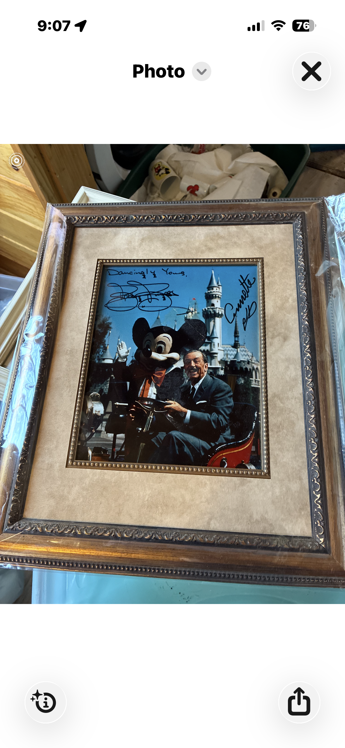Framed 8x10 commemorative photo of Walt Disney and Mickey Mouse in an Autopia car, signed by Annette Funicello and Bobby Burgess