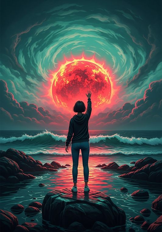 Girl Summoning Red Sun