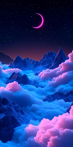 Dreamscape, Neon Moon, Mountainscape, Cloudscape 5K iPhone Wallpaper Background