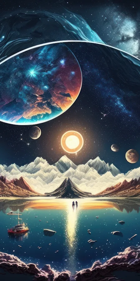 Ai Art, Illustration, Planet, Space, Water 4K Phone Wallpaper