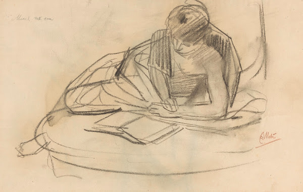 Rustend model lezend op een sofa 1848   1927