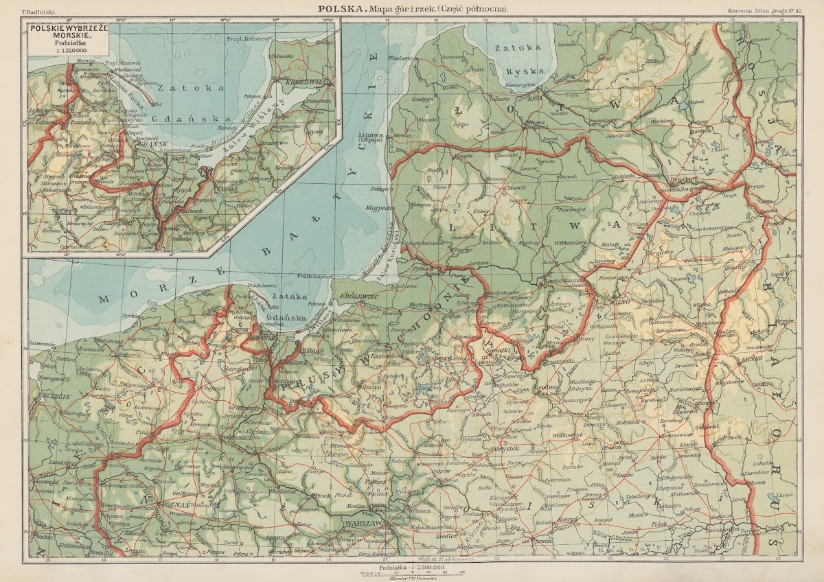 Polska Mapa górirzek Część północna 1927