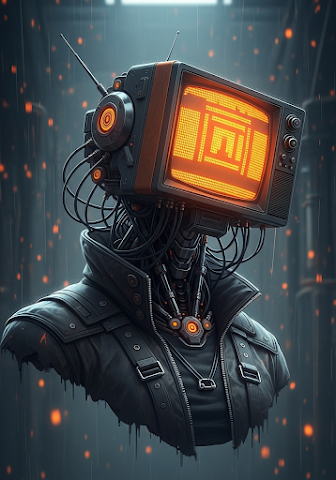 Cyberpunk TV Head Robot Bust