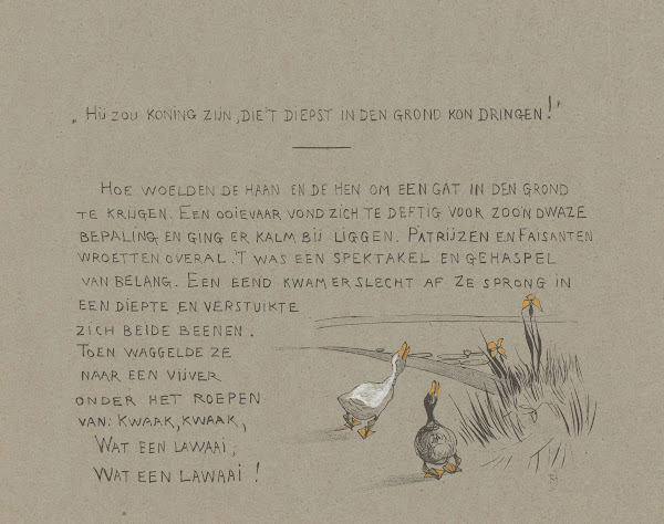 Tekstblad met een en gans aan de waterkant 1892