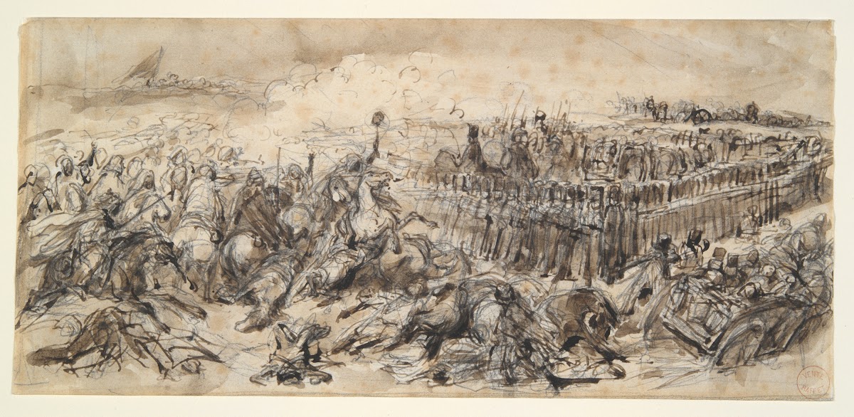 Battle Scene Study for The 2nd Light Cavalry withstanding the onslaught of theAr
