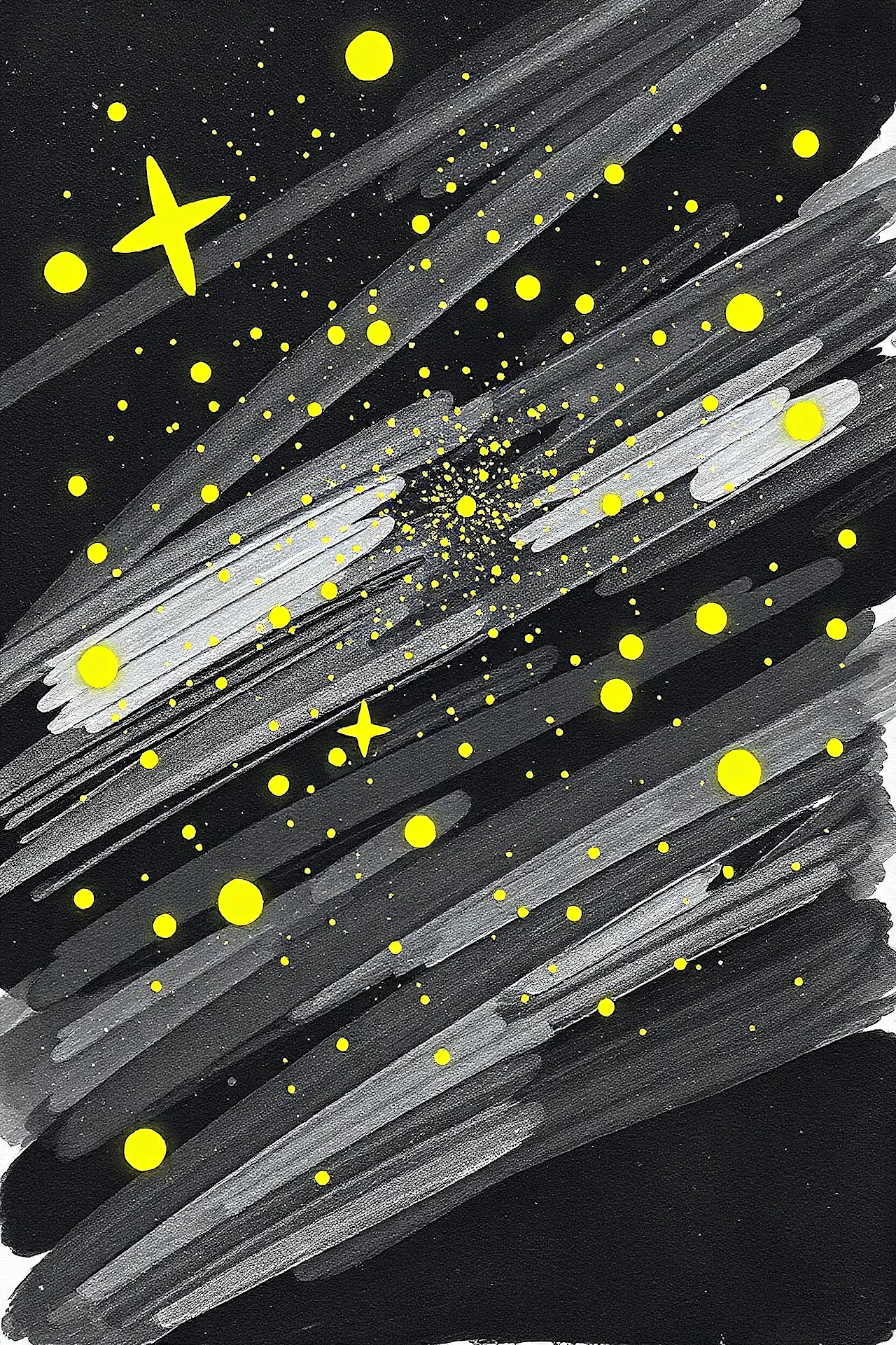 Abstract Cosmic Brushstrokes with Yellow Stars - Free 4K mobile Wallpaper