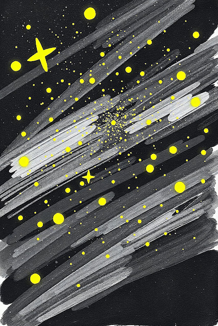 Abstract Cosmic Brushstrokes with Yellow Stars - Free mobile Wallpaper