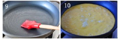 Bắc chảo lên bếp, dùng chổi phết lên một lớp mỏng dầu ăn sao cho đều mặt chảo. Chảo nóng đều thì cho trứng vào tráng.
