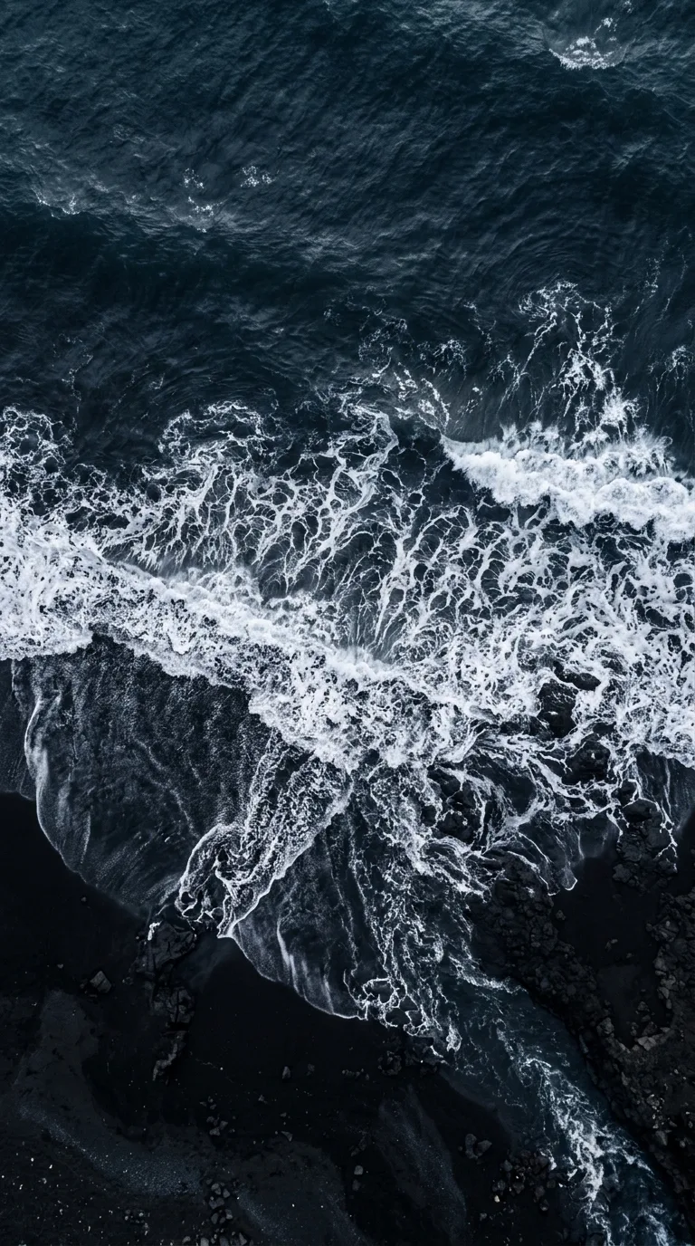 Aerial Drone Photography of Dark Blue Sea and Foaming White Waves - Free 8K and 4K mobile Wallpaper Background