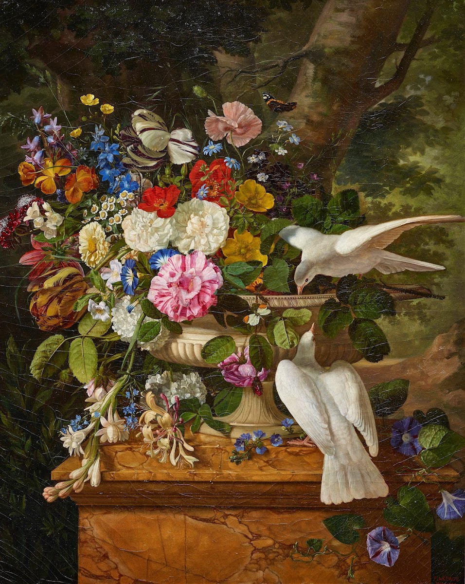 Flowers in a Vase with Two Doves 18161820