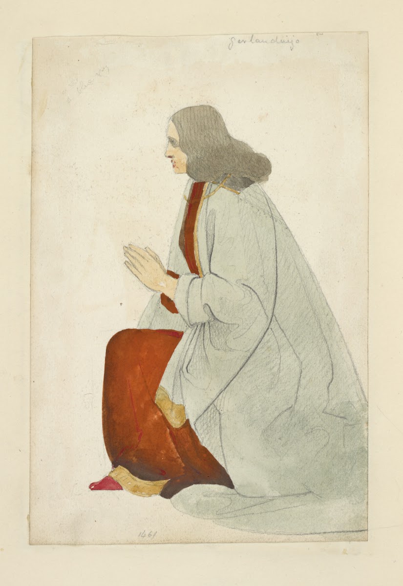 Man in long robe kneeling with hands in prayer position 1461 1840