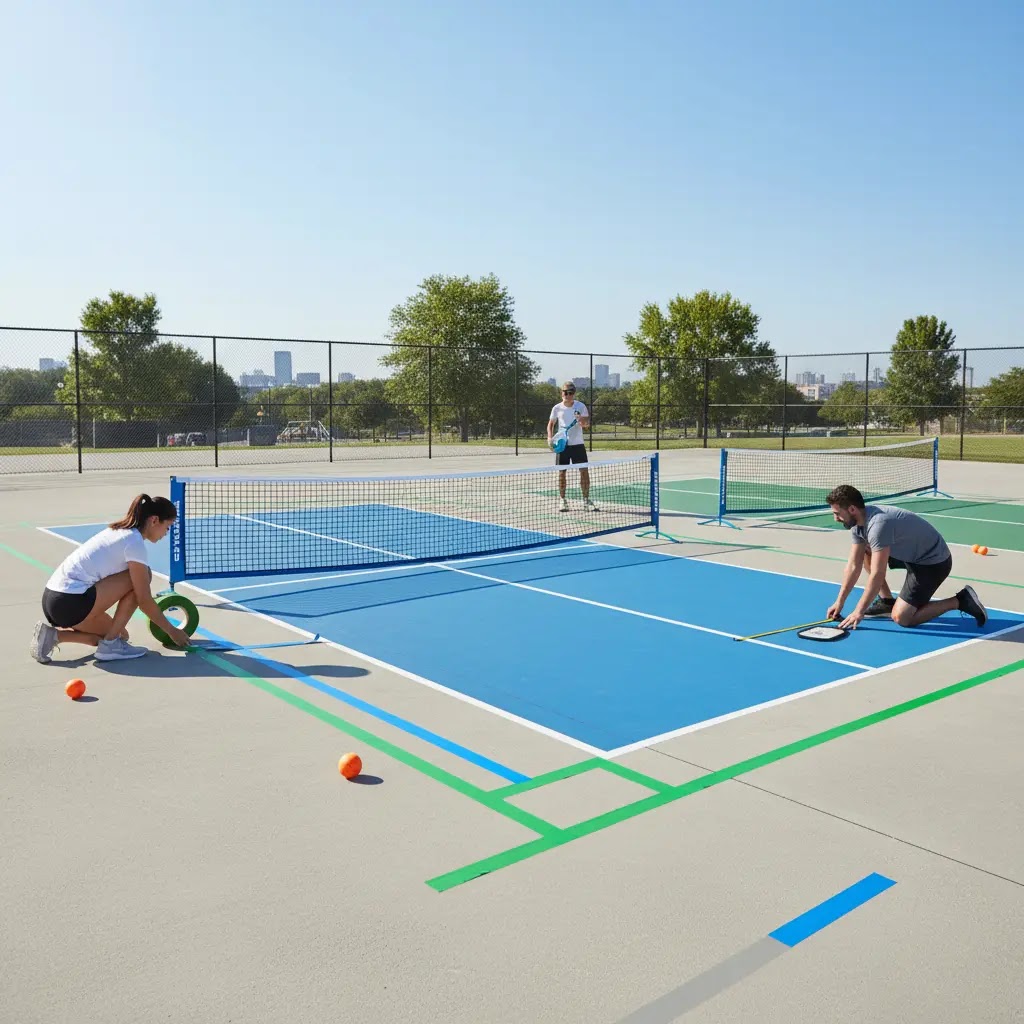 cara memasang lapangan pickleball sementara