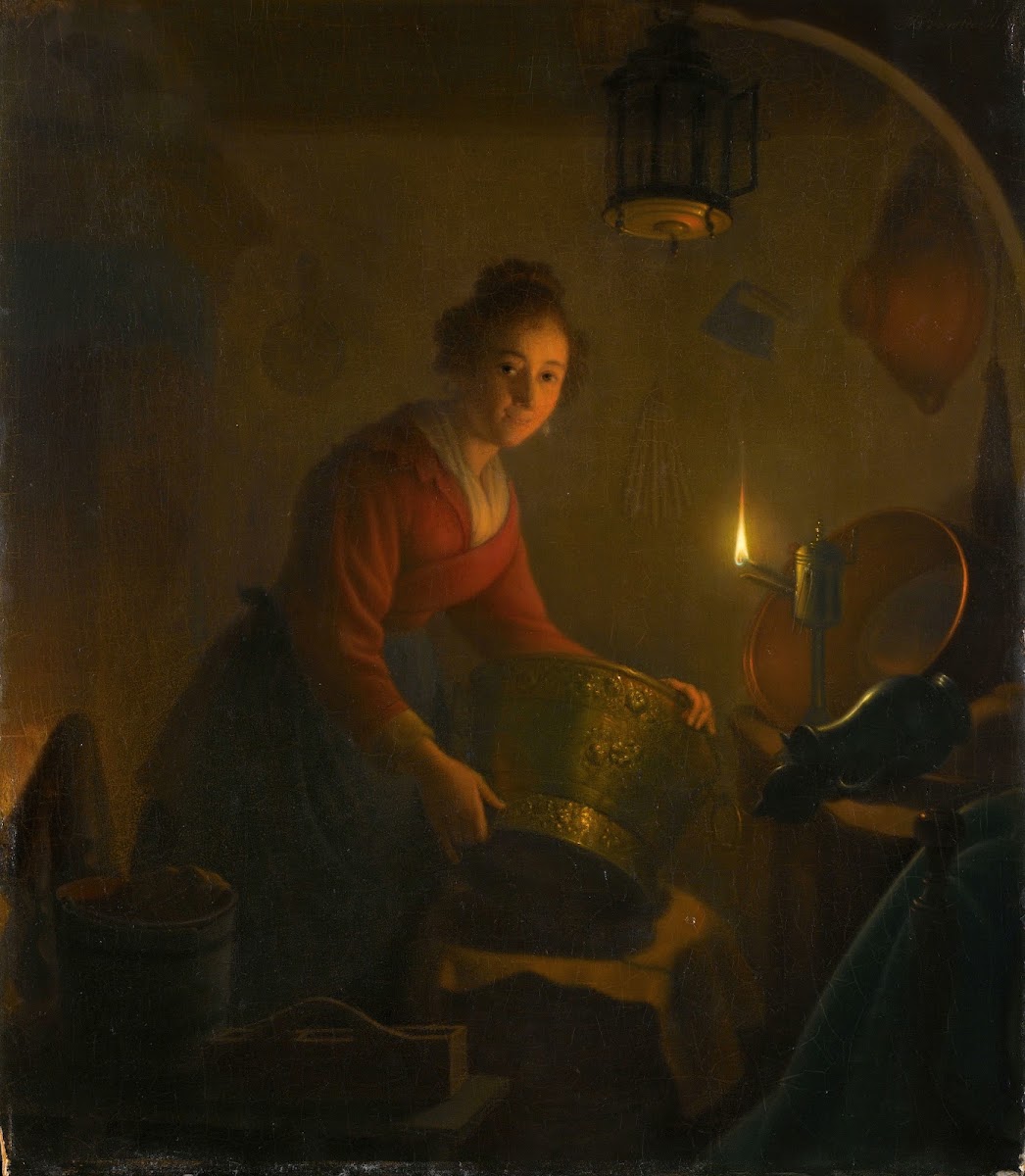 A Woman in a Kitchen by Candlelight c 1830