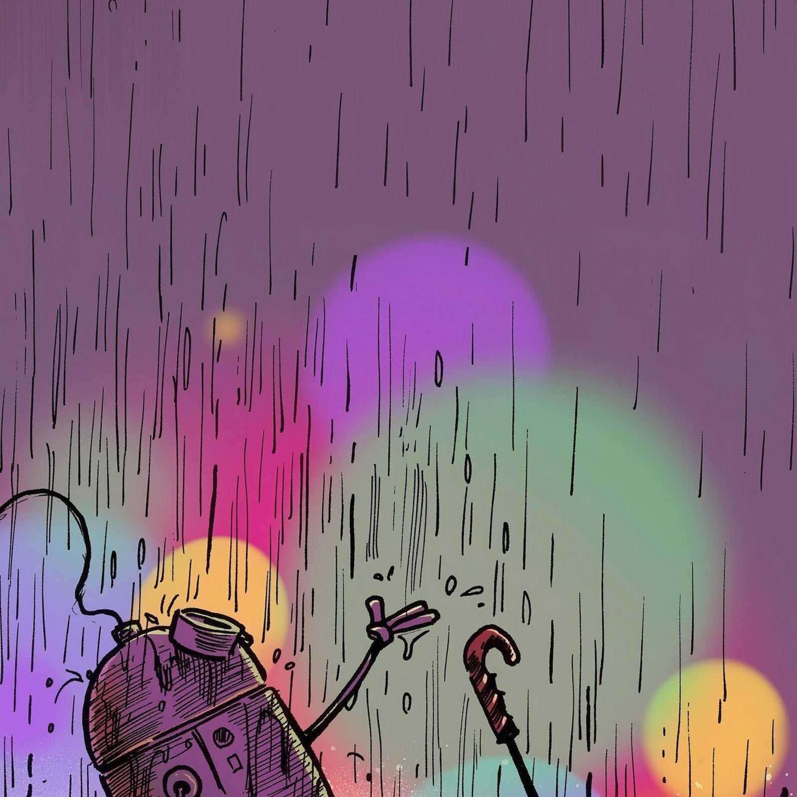 Download Lonely Robot In Colorful Rain 2K iPhone
