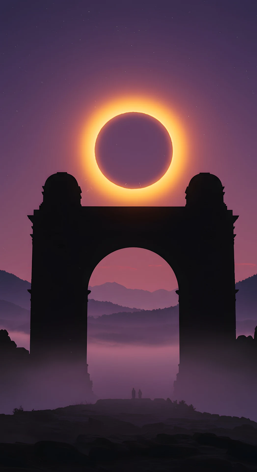 Annular Eclipse Over Ancient Stone Archway Ruins - Free 4K mobile Wallpaper