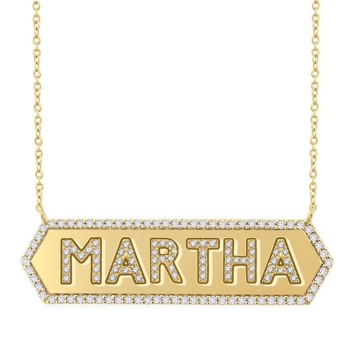 Block 'MARTHA' Diamond Nameplate Necklace