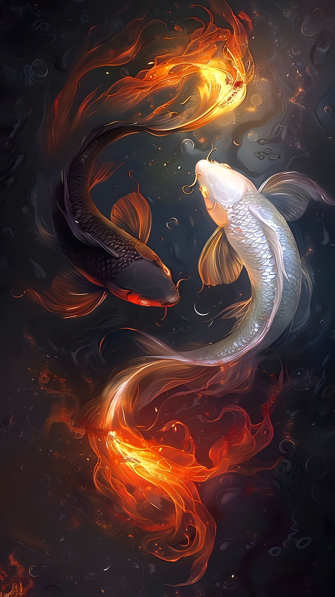 Yin Yang Koi Fish Art Fire Water Celestial Balance - Free 4K mobile Wallpaper