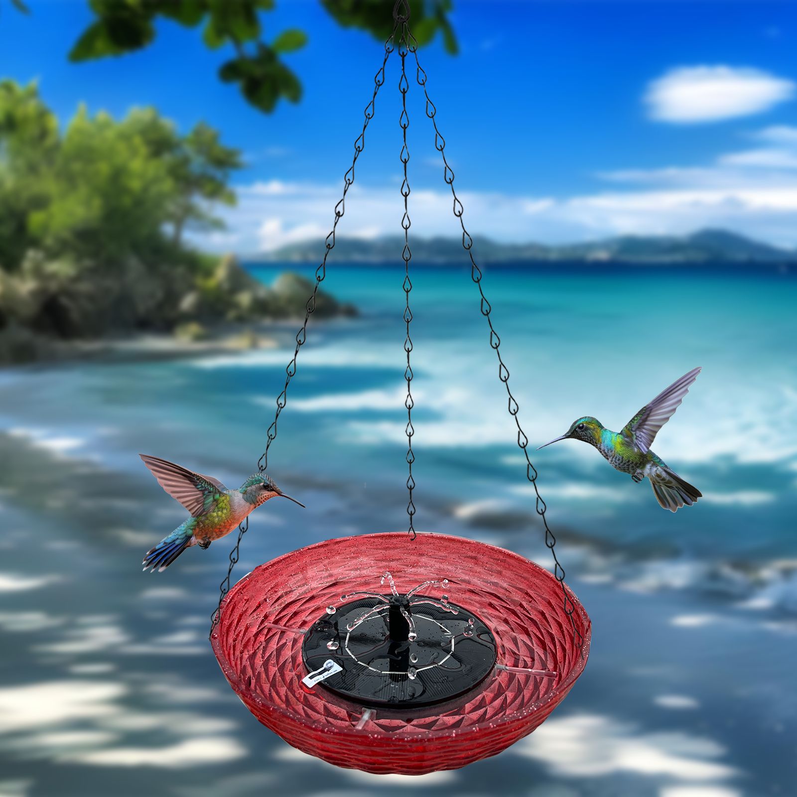 Hanging bird bath for the garden
