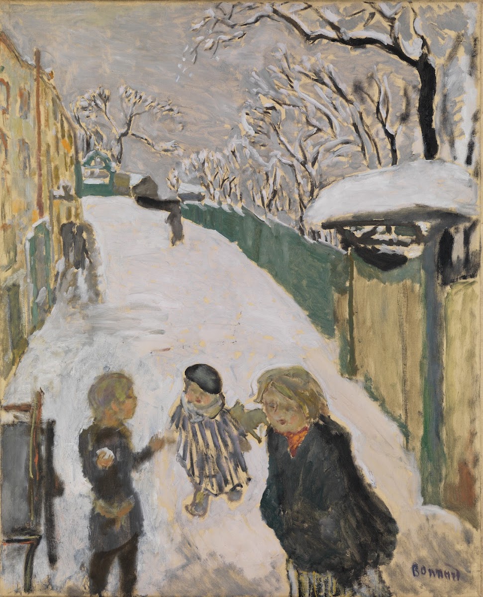 Straße im Schnee mit spielenden Kindern 1907