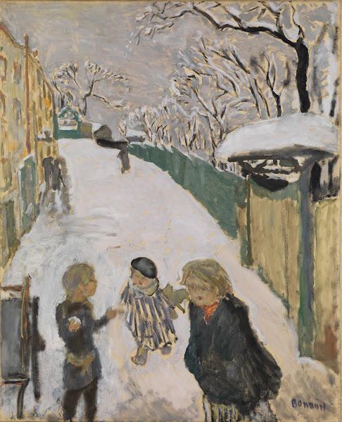 Straße im Schnee mit spielenden Kindern 1907