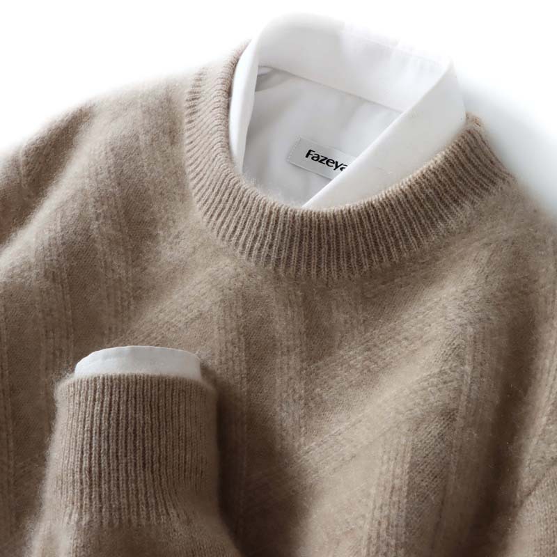 Men's Wool Sweater, Round Neck, Loose Fit