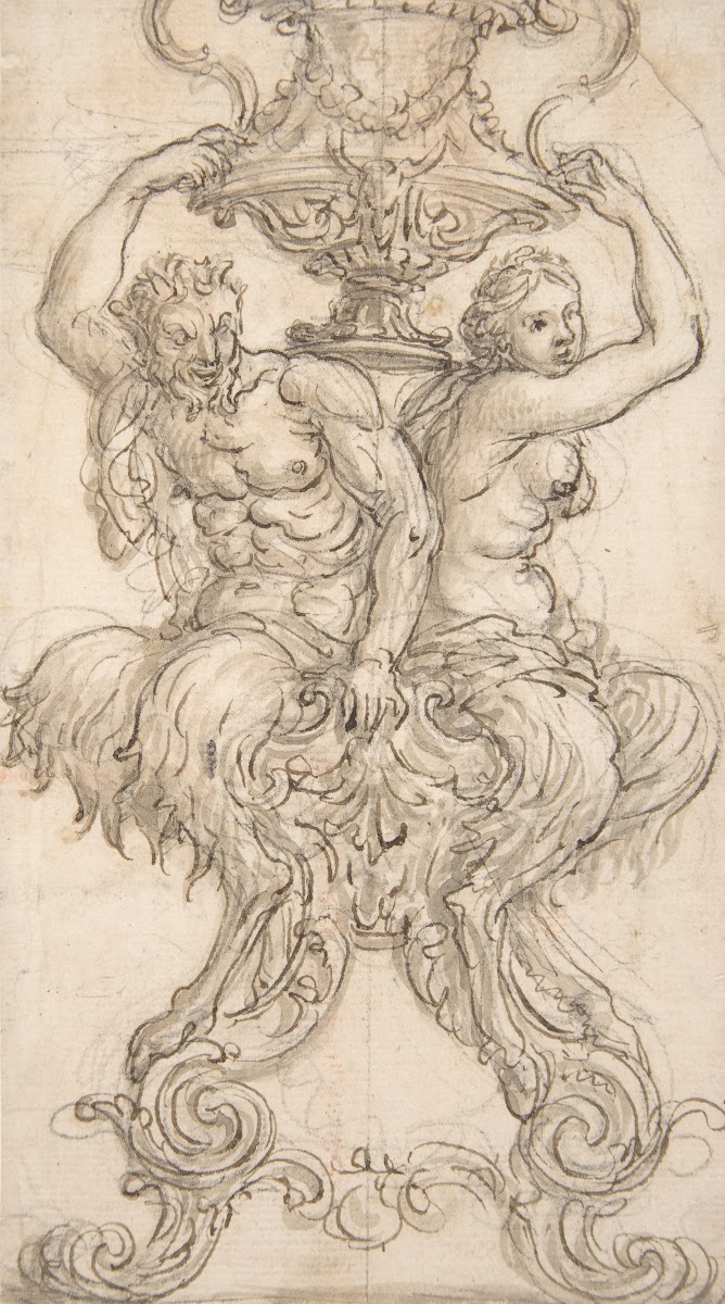 Satyr and Satyress Seated on a Pedestal Supporting a Vase 16521725