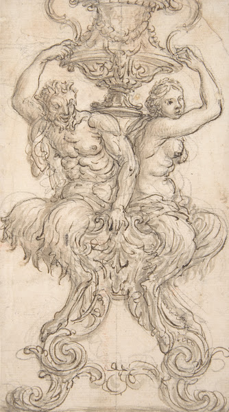 Satyr and Satyress Seated on a Pedestal Supporting a Vase 16521725