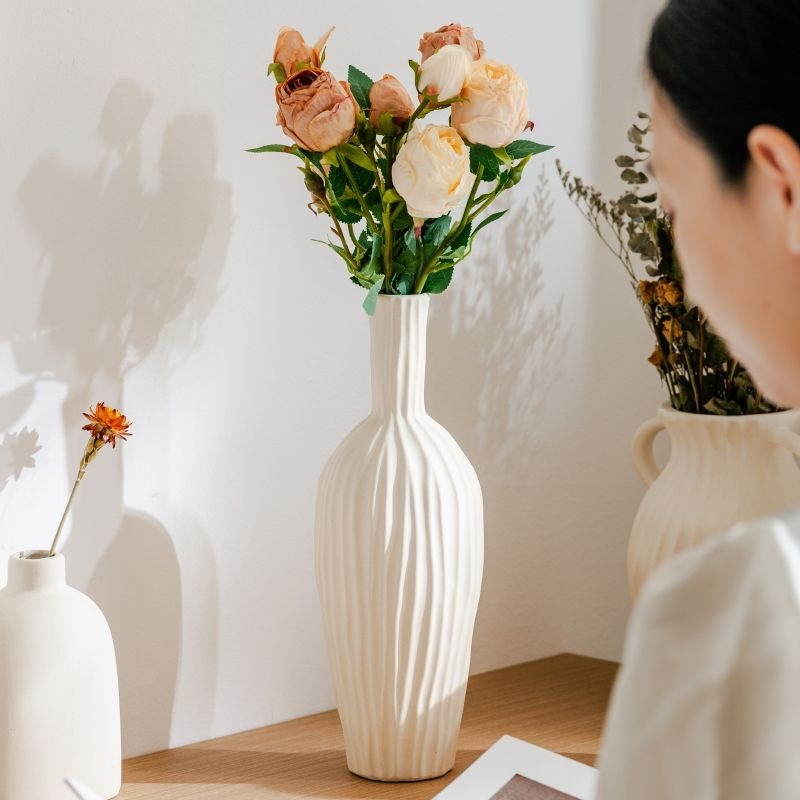 Keramikblumenvase, Landhausstil, Webstruktur