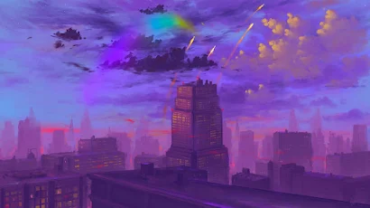 Bisbiswas, Digital Art, Cityscape, Rocket, Clouds Full HD Wallpaper Background