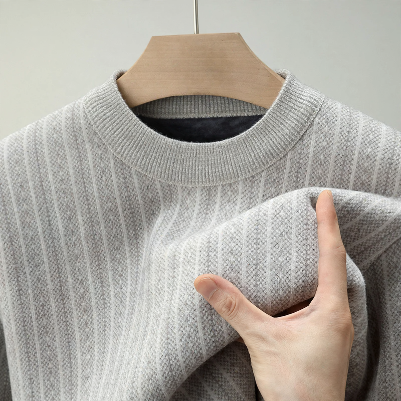 Men's pullover with stand-up collar, lined, jacquard pattern