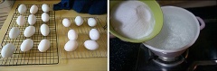 Mua trứng vịt về rửa sạch rồi để ráo. Chuẩn bị 1,5 lít nước cho vào nồi, thêm 400gr muối vào, đun sôi. Vừa đun vừa khuấy để muối tan hết. Tắt bếp, để nguội.
